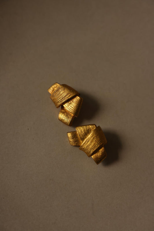 Brushed Gold Ribbon Clip-On Earrings