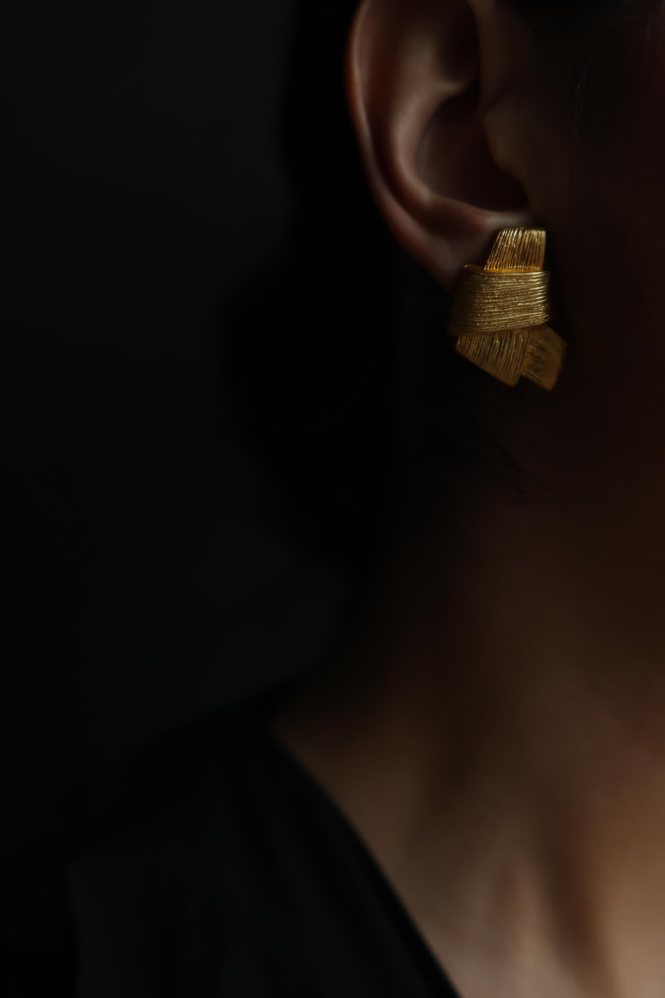 Brushed Gold Ribbon Clip-On Earrings