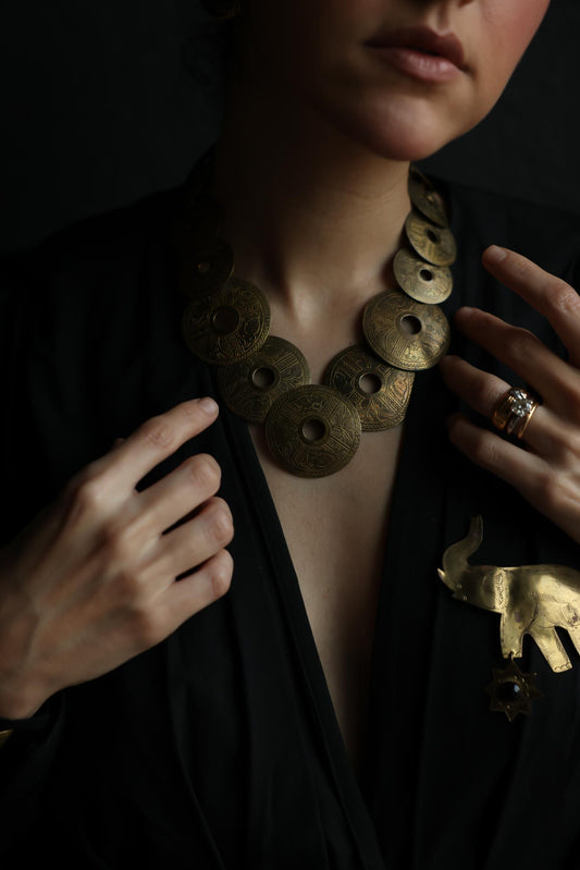 Brass Engraved Disc Necklace