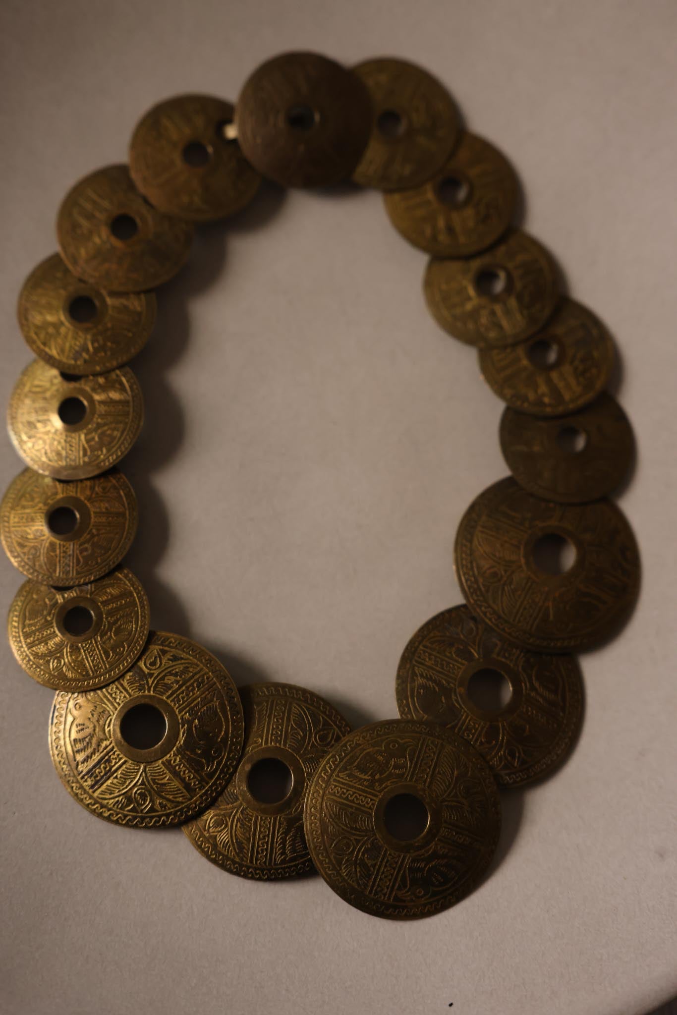 Brass Engraved Disc Necklace