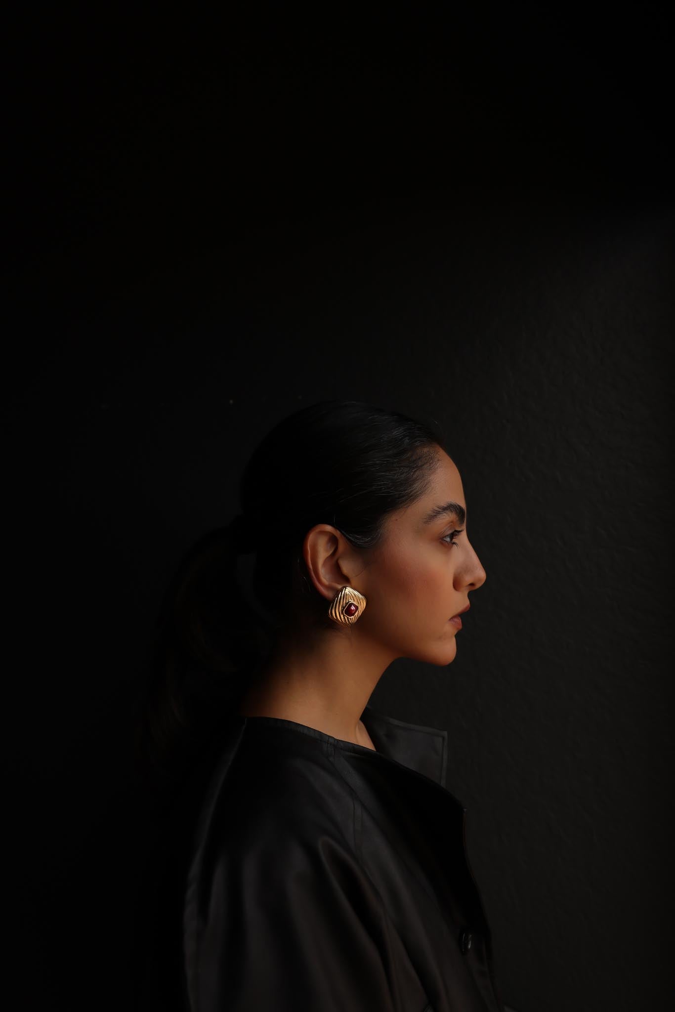 Burgundy Radiance Clip-On Earrings|Vintage Baazaar 