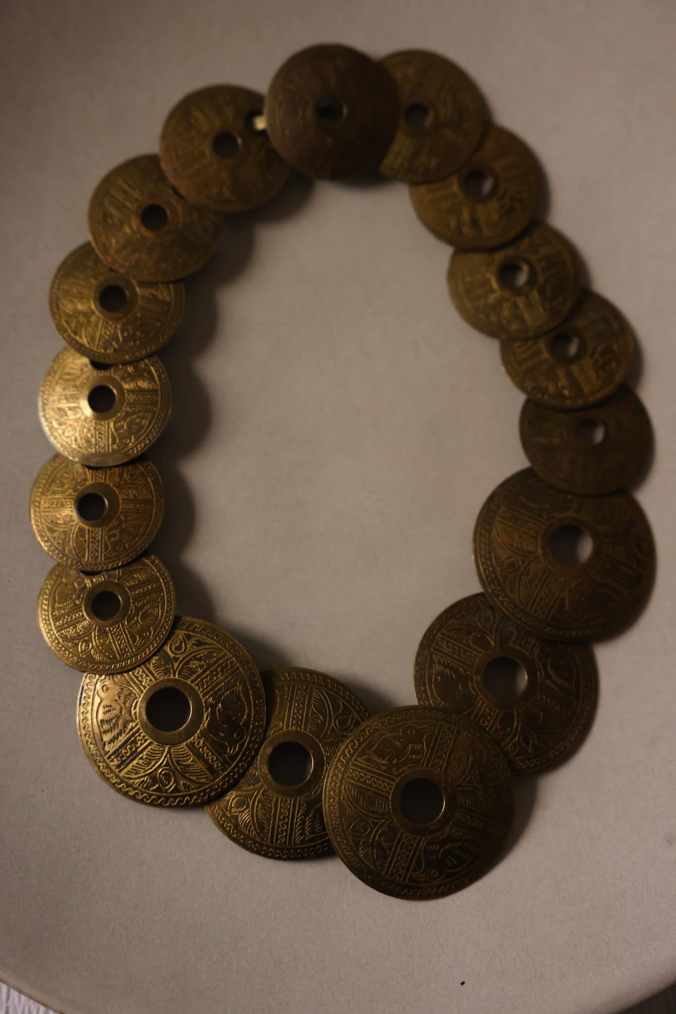 Brass Engraved Disc Necklace