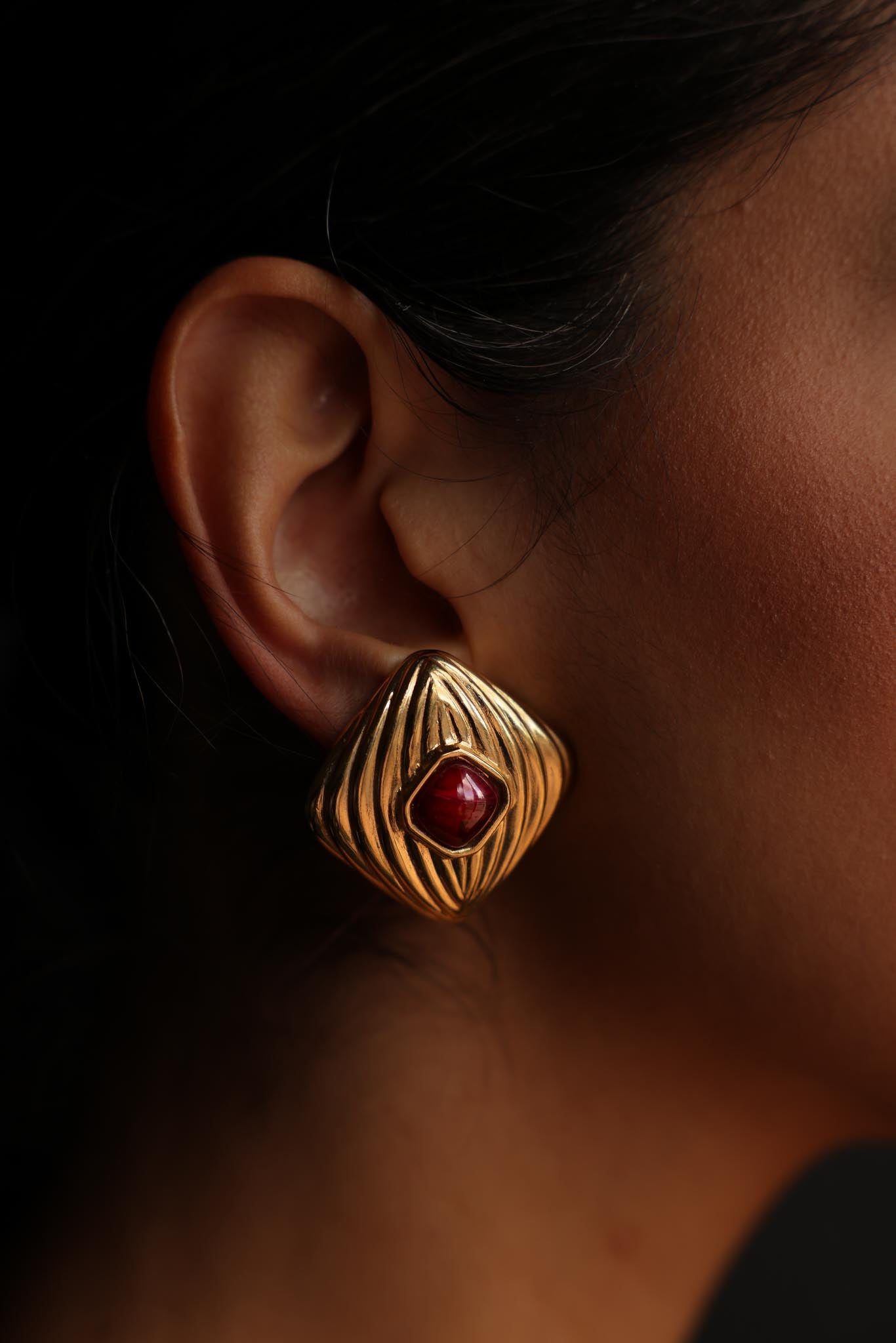 Burgundy Radiance Clip-On Earrings|Vintage Baazaar 