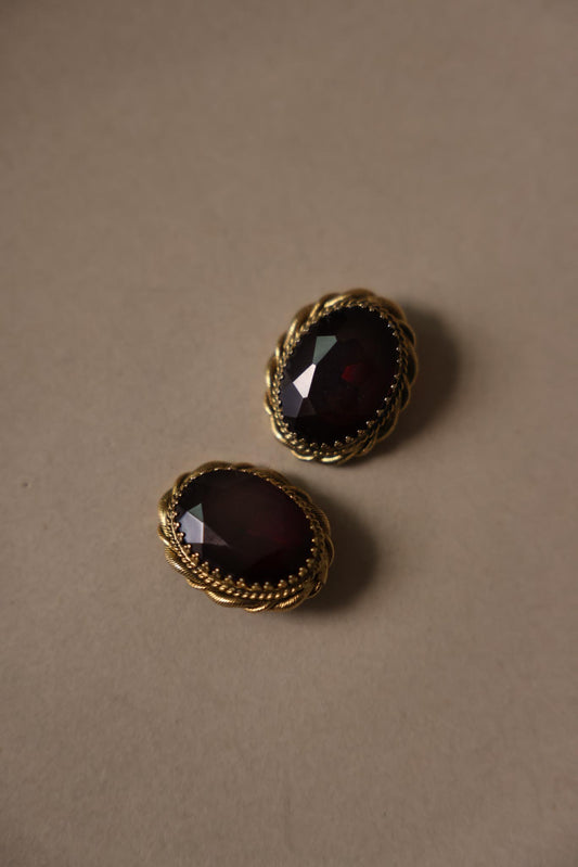 Whiting & Davis Oval Ruby Red Glass Clip-On Earrings
