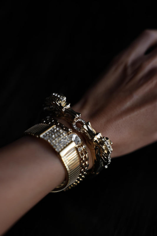 Regal Panther Gold-Tone Magnetic Cuff Bracelet|Vintage Baazaar 