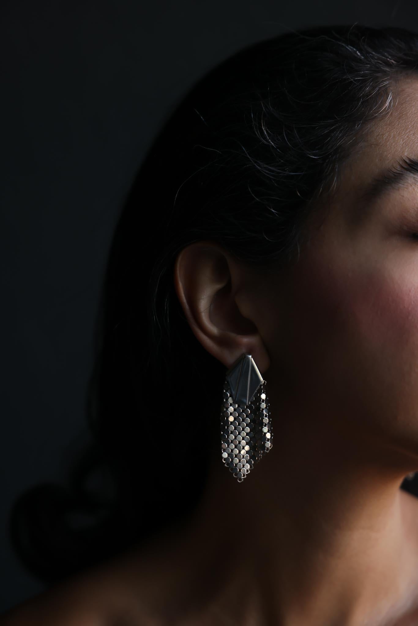 Silver Mesh Drape Clip-On Earrings