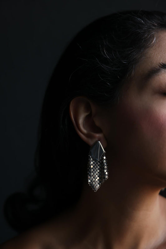 Silver Mesh Drape Clip-On Earrings