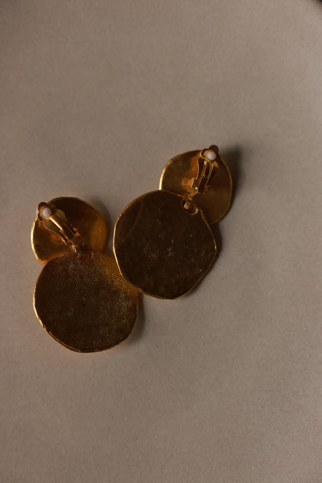 Gold Filled Hammered Disc Clip-On Earrings with Black Centers|Vintage Baazaar 