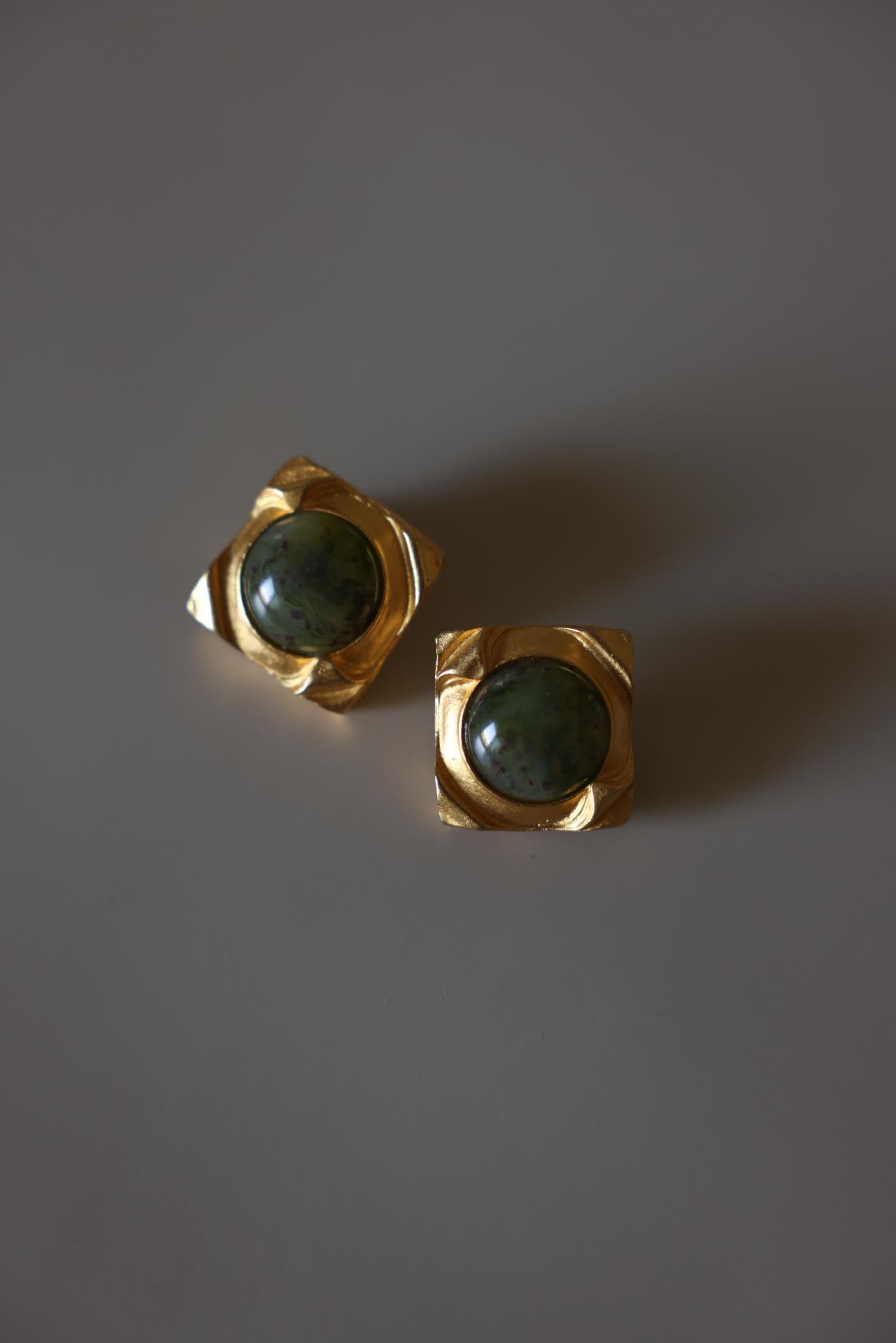 Square Green Cabochon Clip-On Earrings