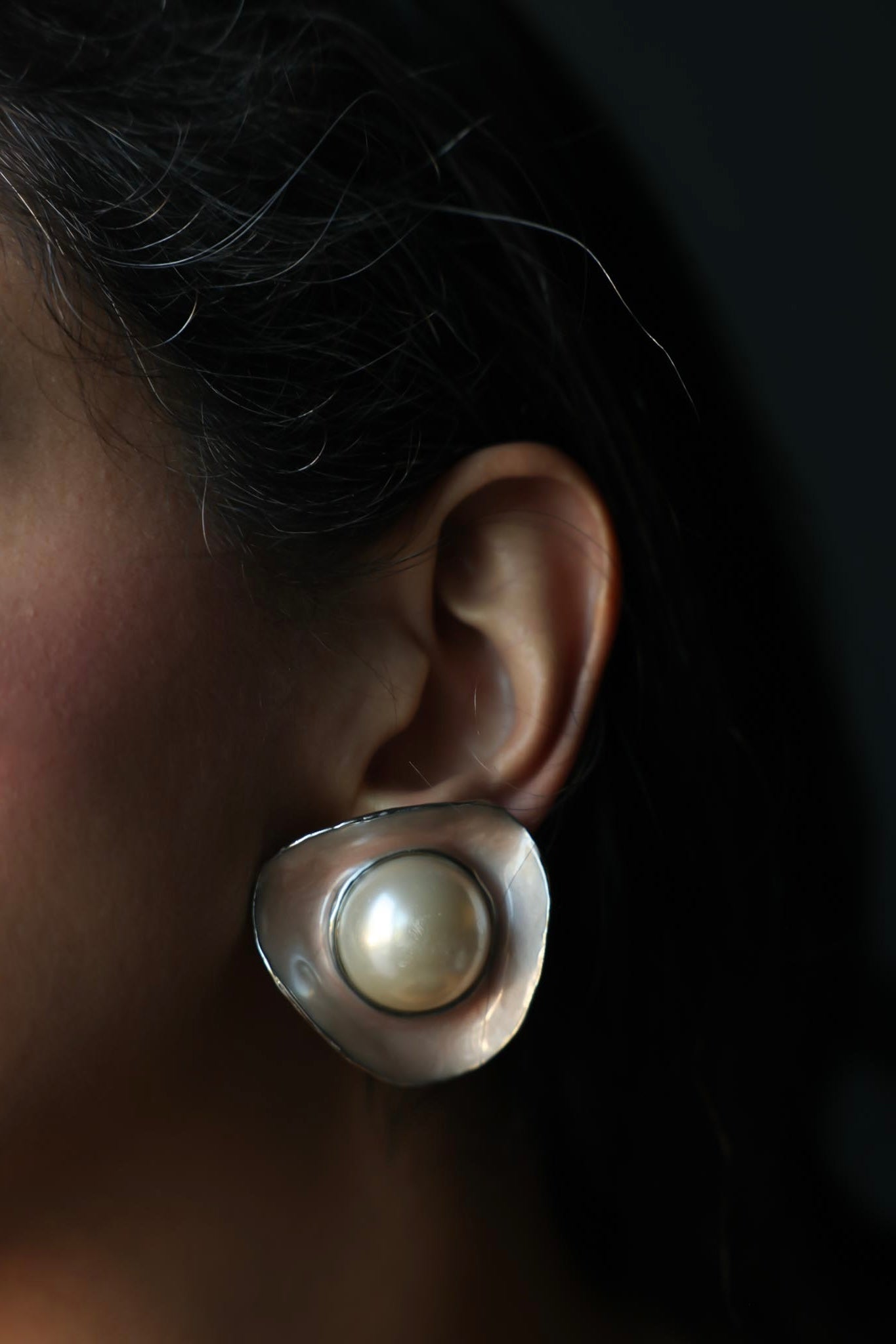 Silvertone Light Pink Enamel Faux Pearl Clip-On Earrings
