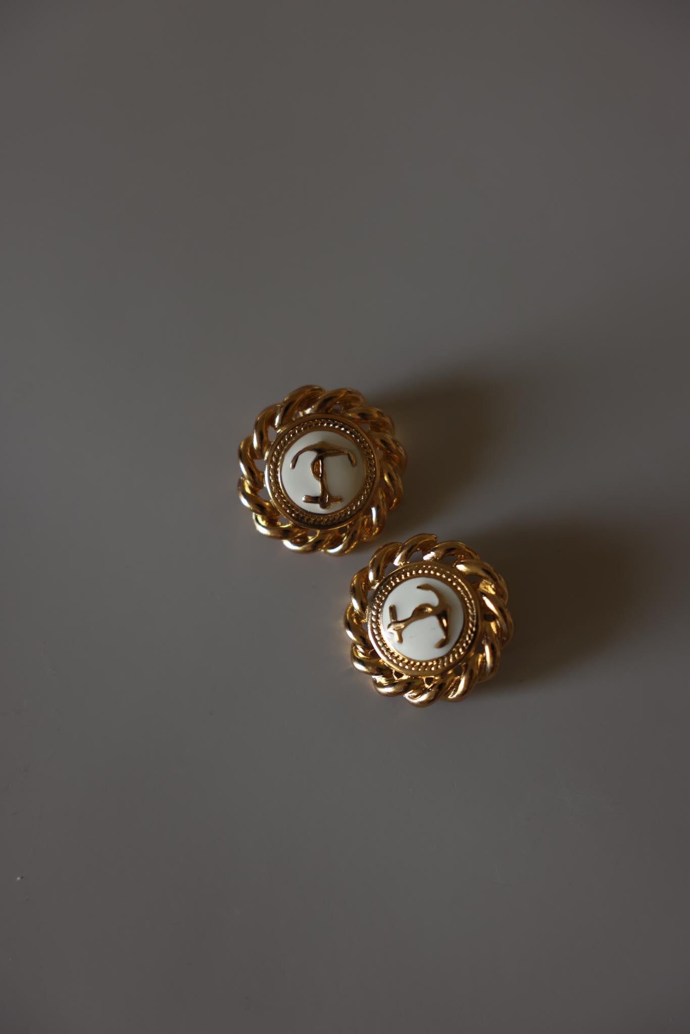 Gold Tone White Enamel Nautical Rope Clip-On Earrings