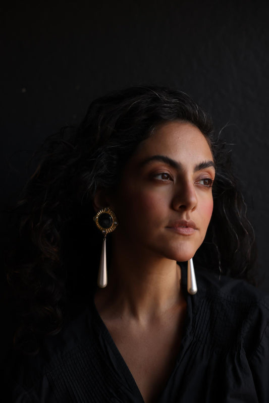 Park Lane Black and Pearl Drop Clip-On Earrings|Vintage Baazaar 
