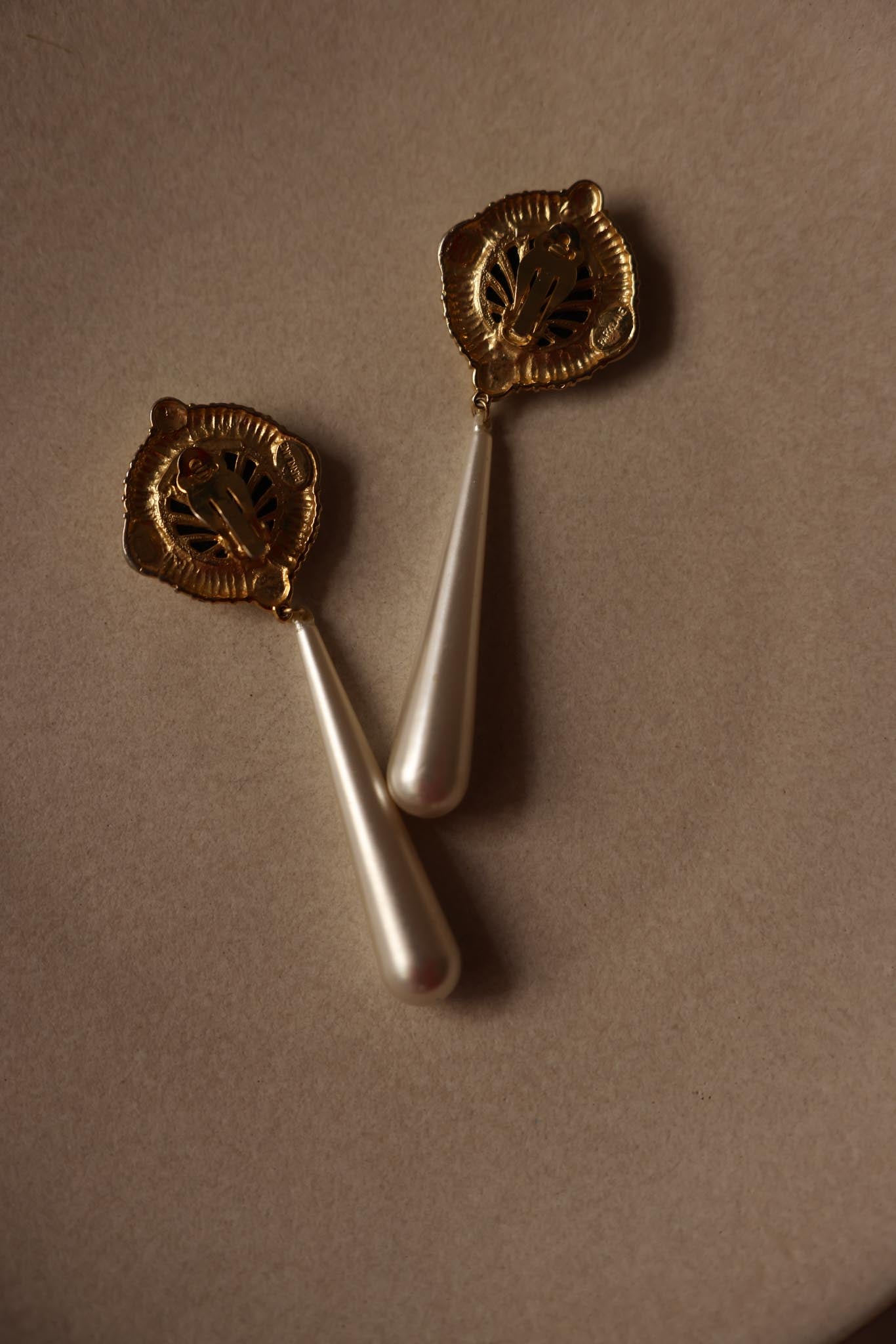 Park Lane Black and Pearl Drop Clip-On Earrings|Vintage Baazaar 