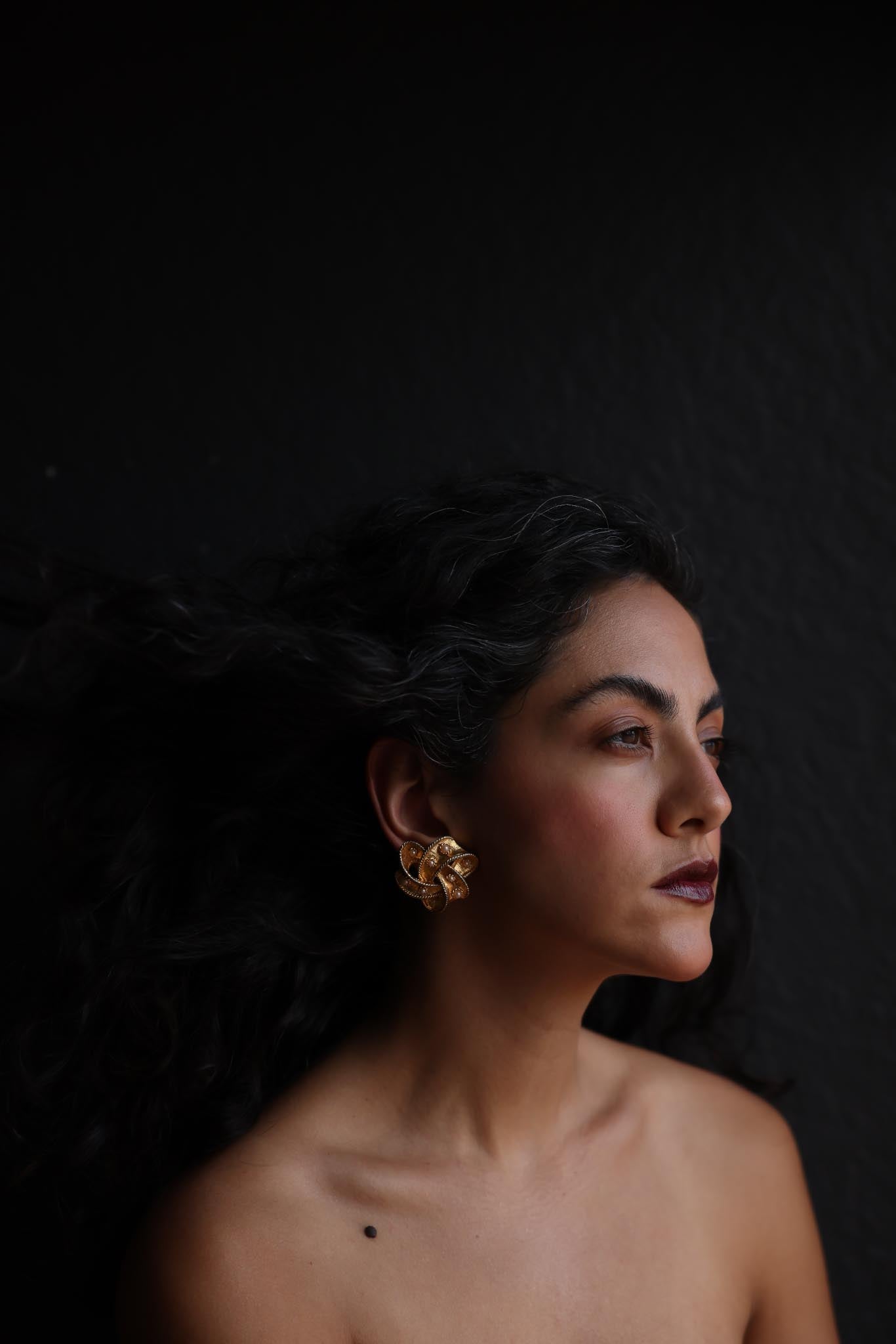 Gold Knot Clip-On Earrings with Faux Pearls|Vintage Baazaar 