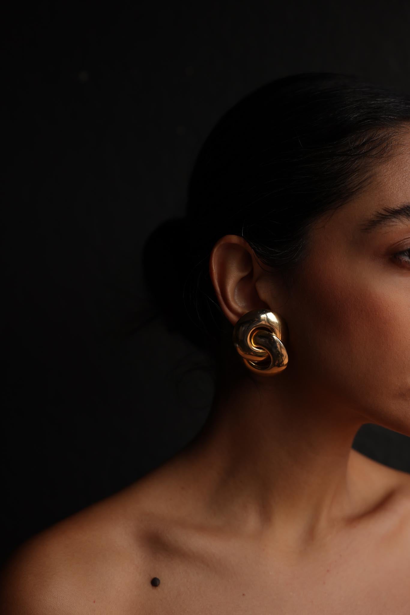 Gold-Tone Twisted Knot Clip-On Earrings|Vintage Baazaar 
