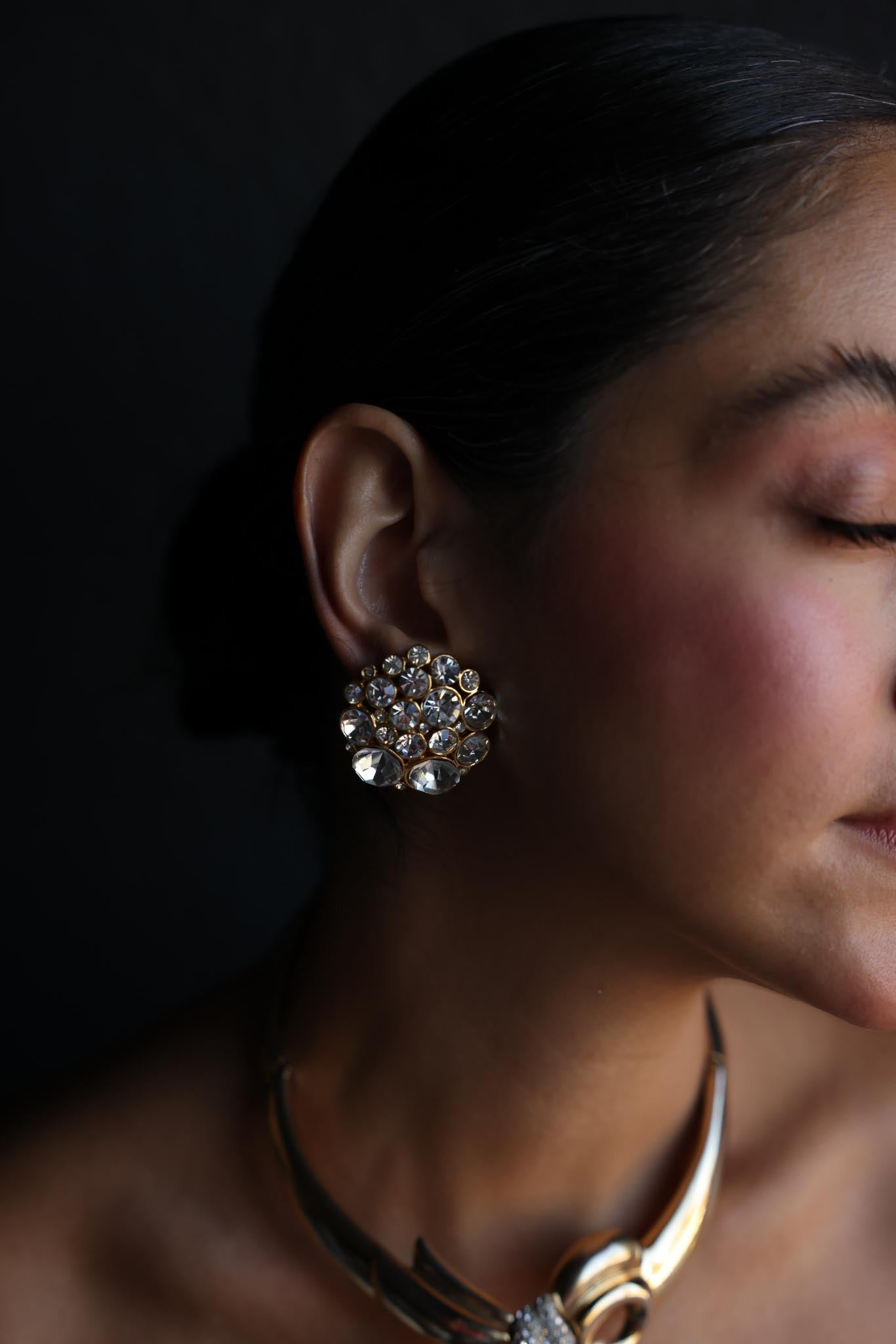 Crystal Cluster Clip-On Earrings|Vintage Baazaar 