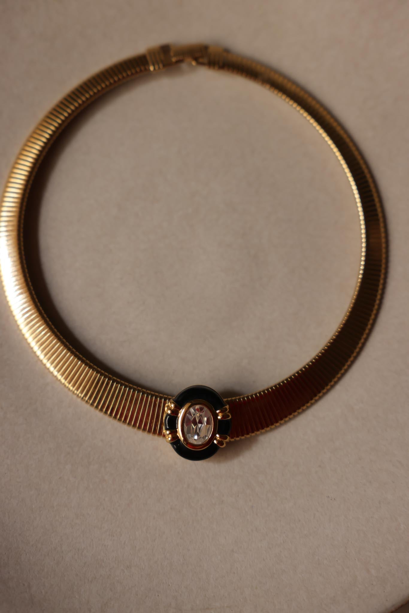 Omega Chain Necklace with Removable Enamel and Rhinestone Pendant|Vintage Baazaar 