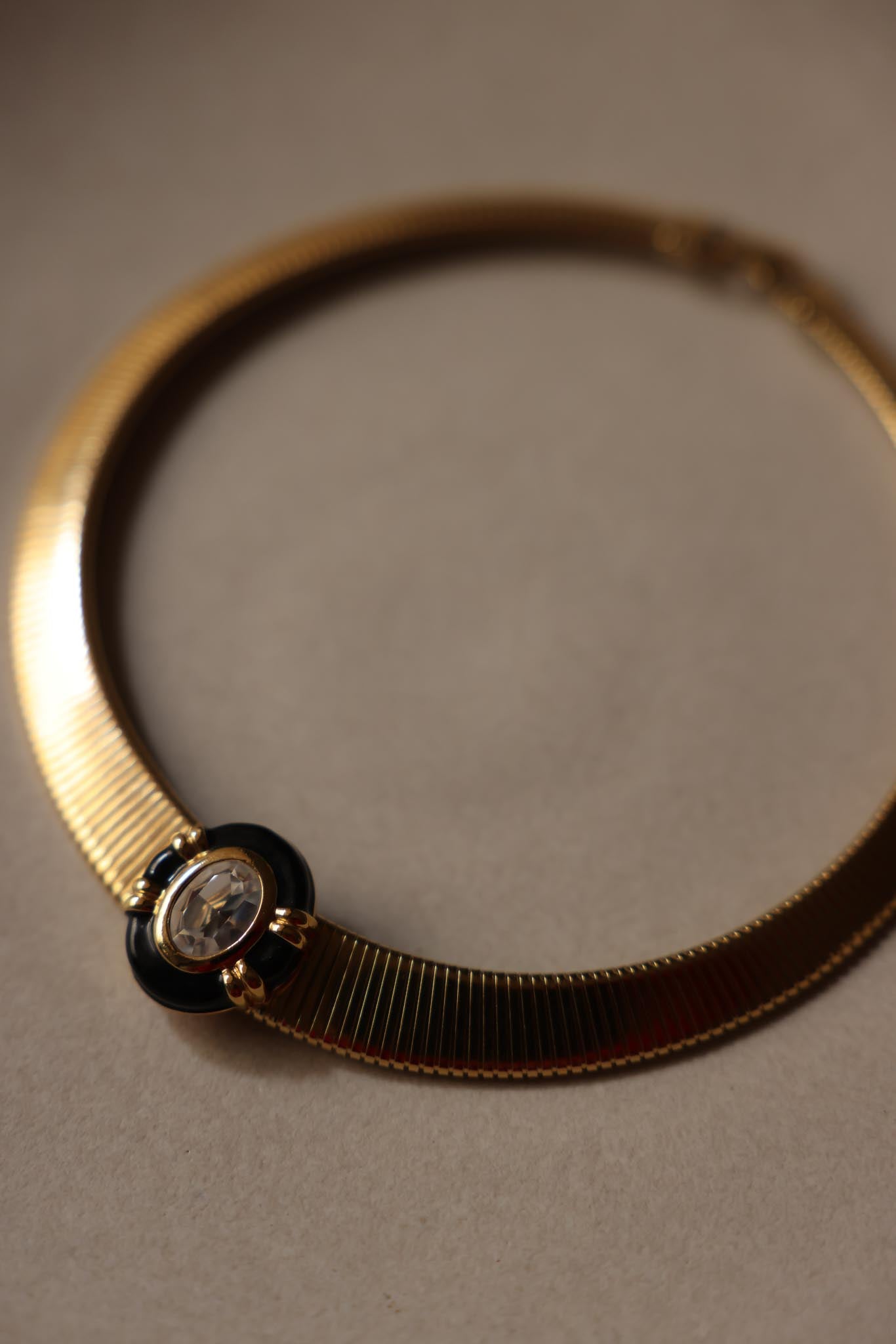 Omega Chain Necklace with Removable Enamel and Rhinestone Pendant|Vintage Baazaar 