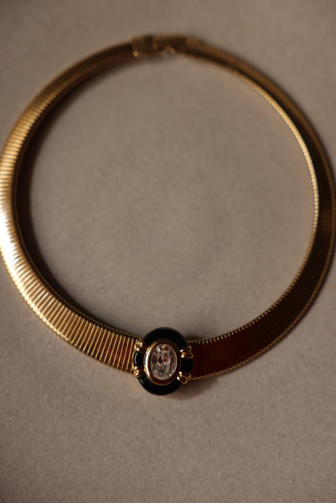 Omega Chain Necklace with Removable Enamel and Rhinestone Pendant|Vintage Baazaar 