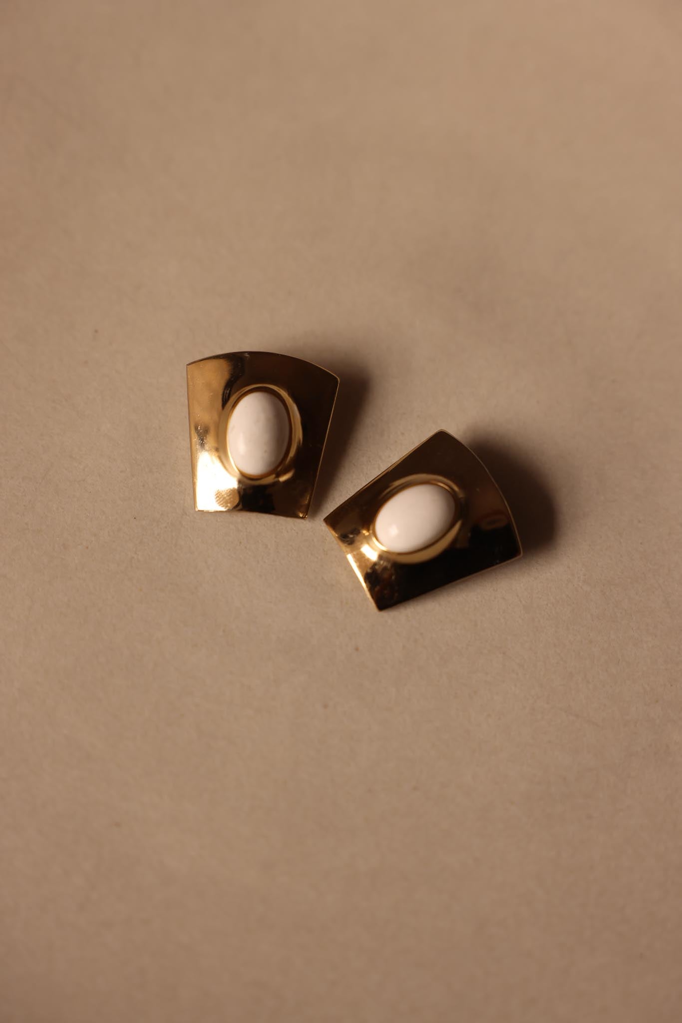 Geometric White Cabochon Earrings
