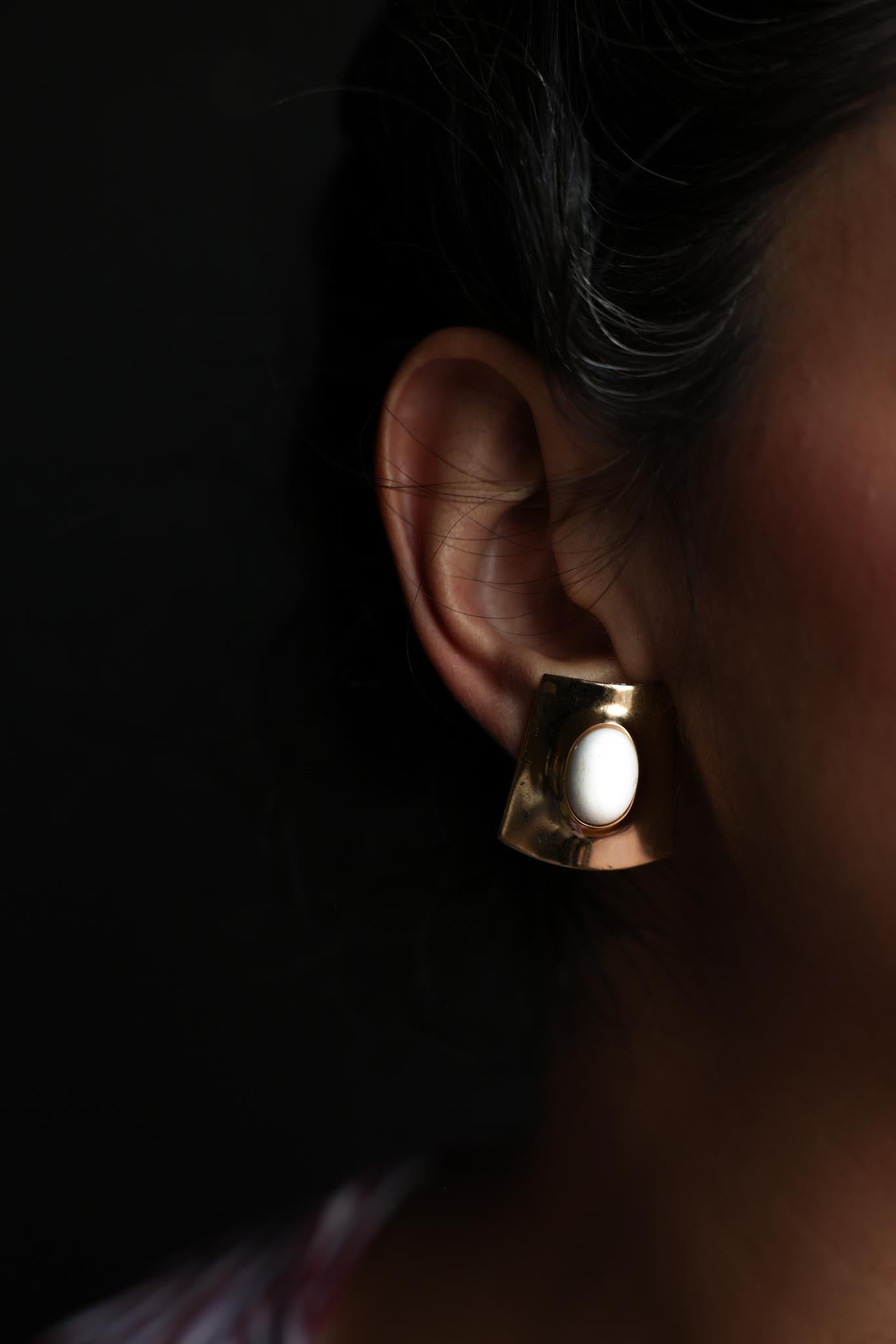 Geometric White Cabochon Earrings