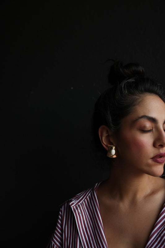 Geometric White Cabochon Earrings