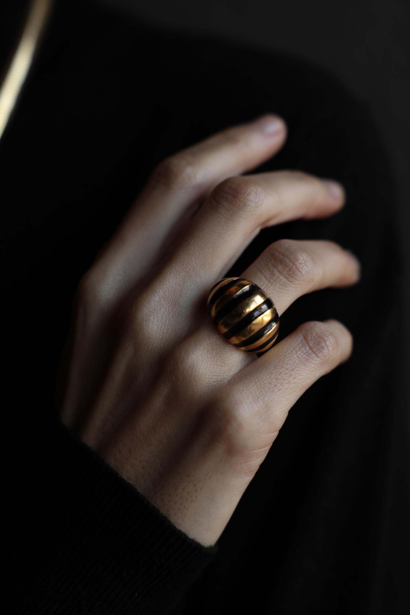 Gold-Filled Striped Dome Ring|Vintage Baazaar 