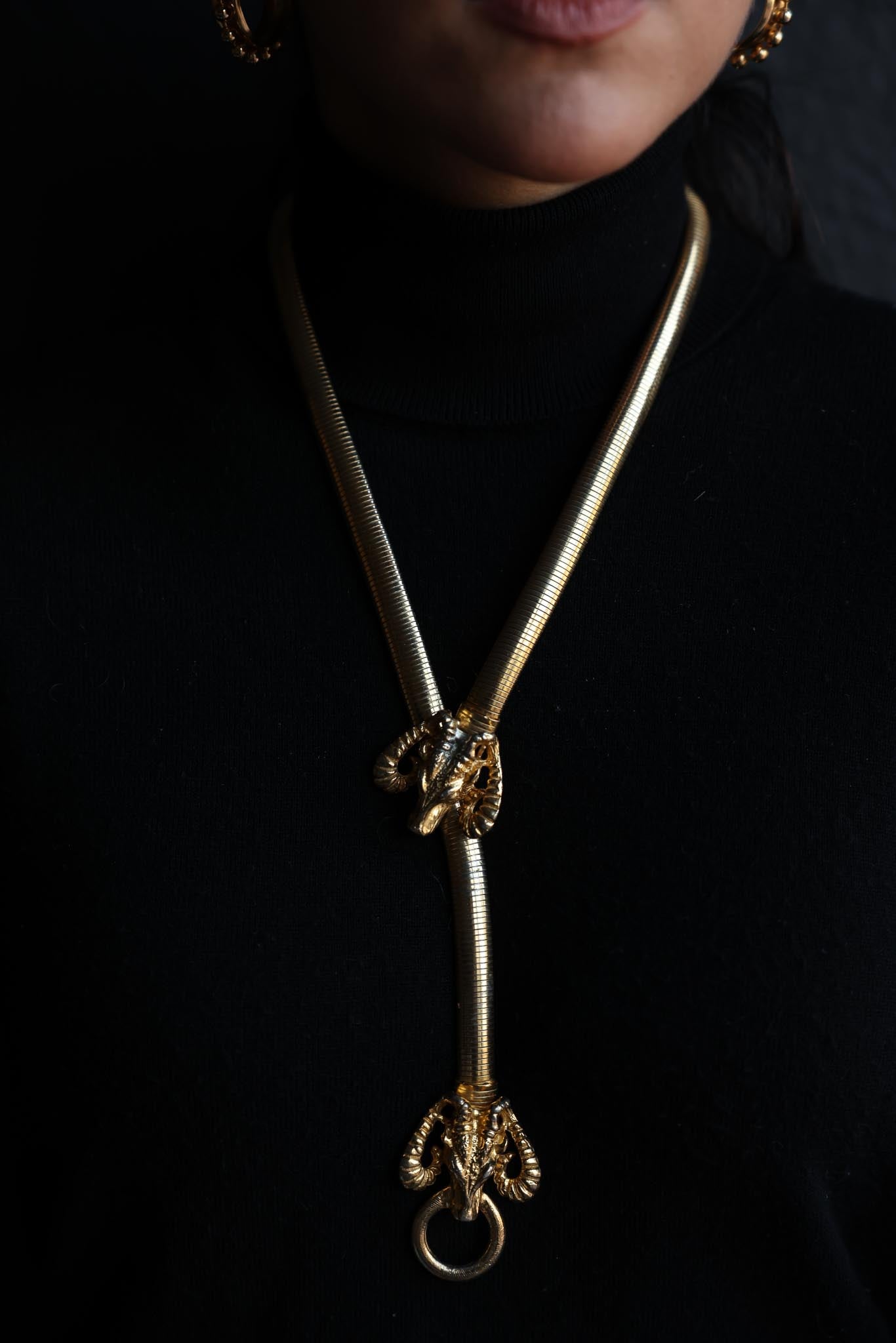 Gold-Tone Ram Head Belt Necklace|Vintage Baazaar 