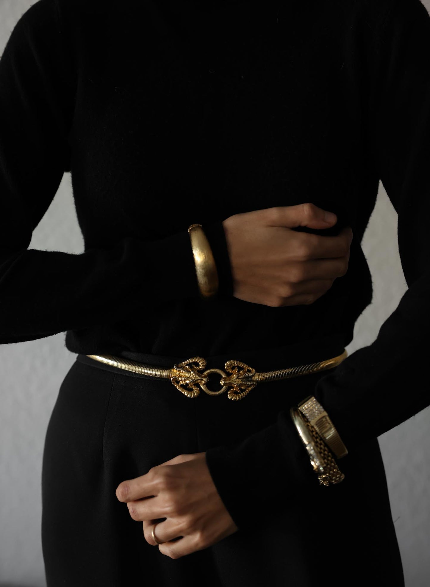 Gold-Tone Ram Head Belt Necklace|Vintage Baazaar 