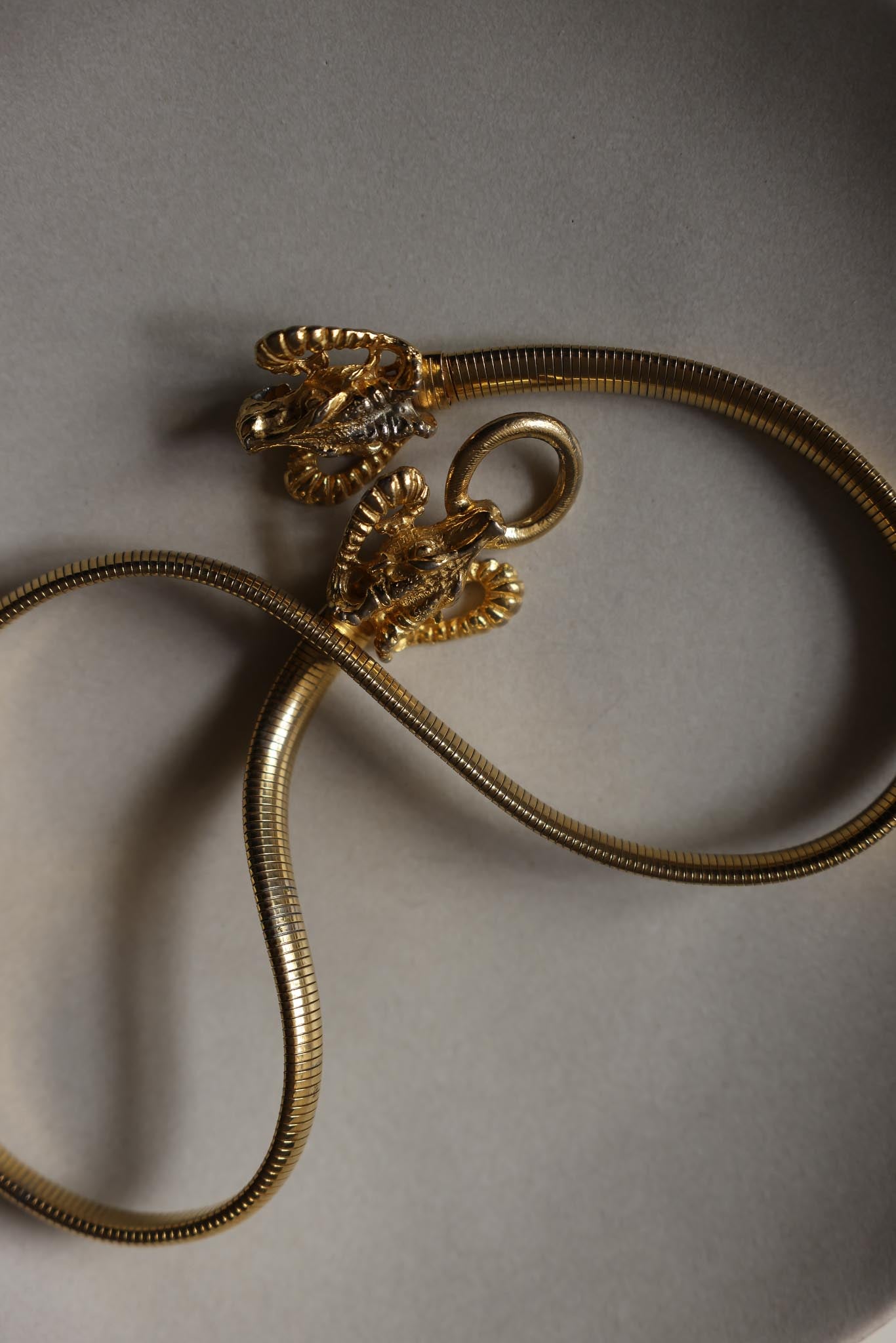 Gold-Tone Ram Head Belt Necklace|Vintage Baazaar 