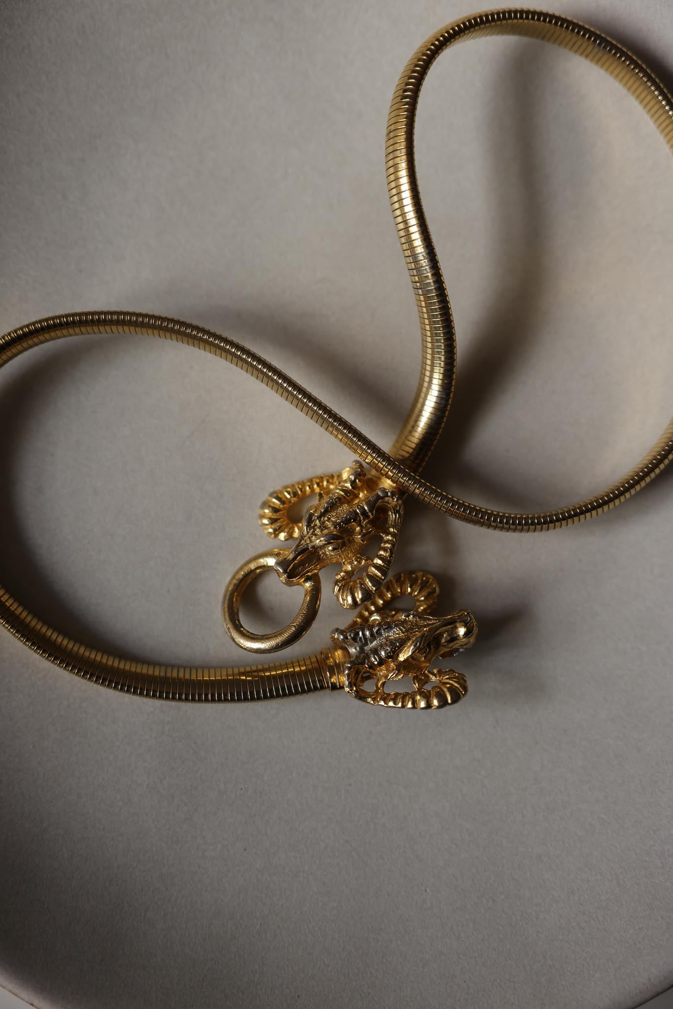 Gold-Tone Ram Head Belt Necklace|Vintage Baazaar 