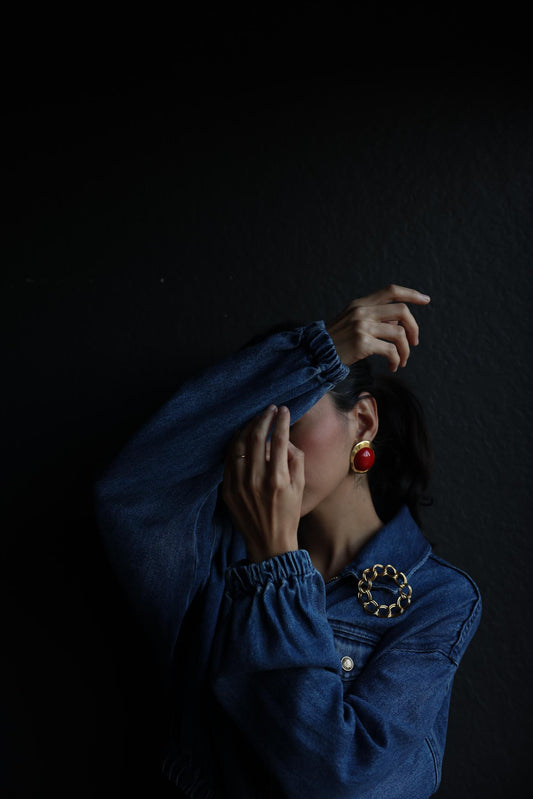 Gold & Red Statement Earrings|Vintage Baazaar 