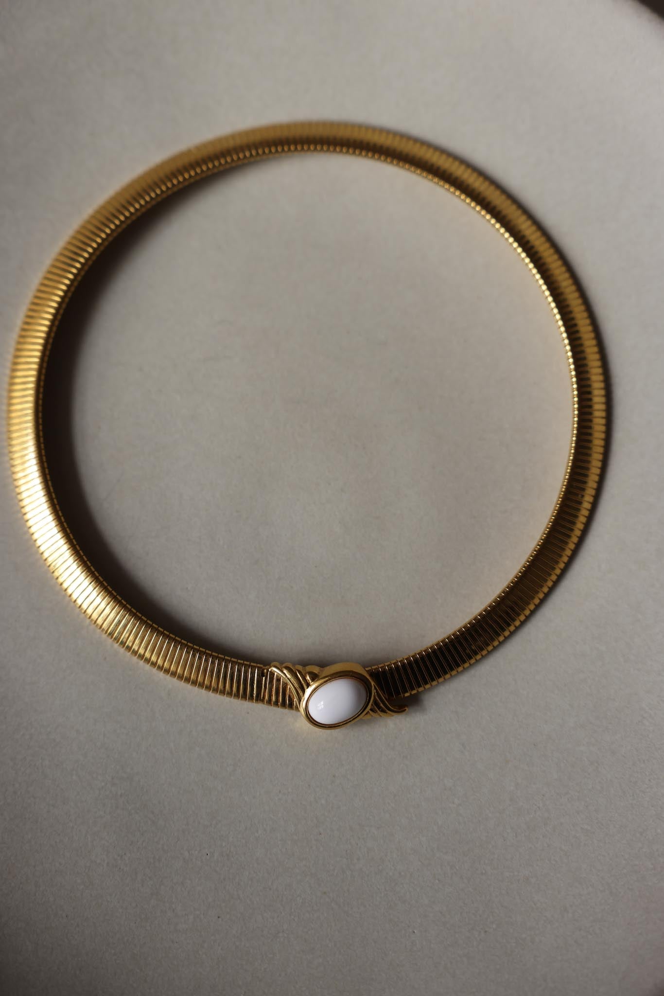 Monet Gold-Tone Necklace with White Enamel Accent|Vintage Baazaar 