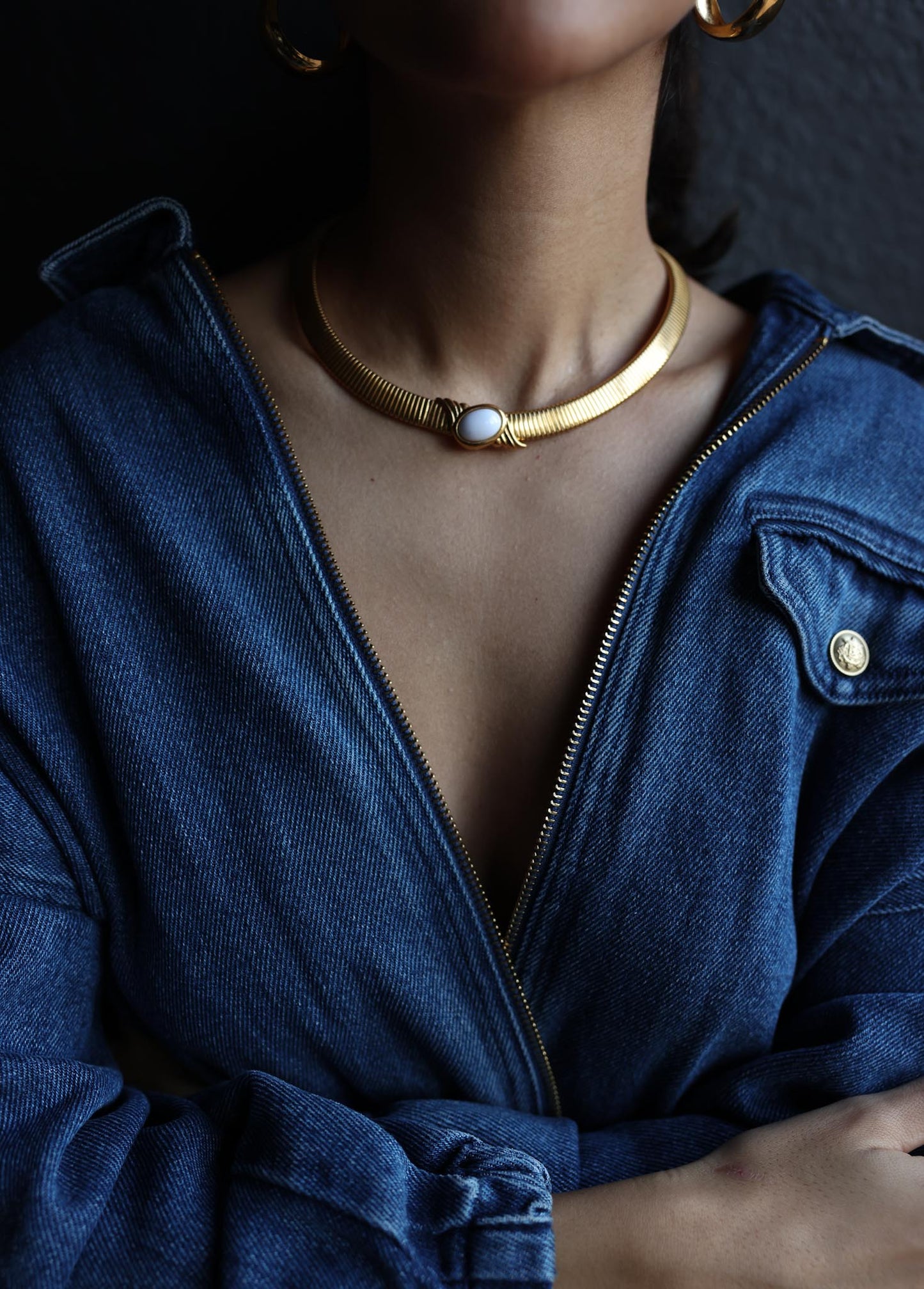 Monet Gold-Tone Necklace with White Enamel Accent|Vintage Baazaar 