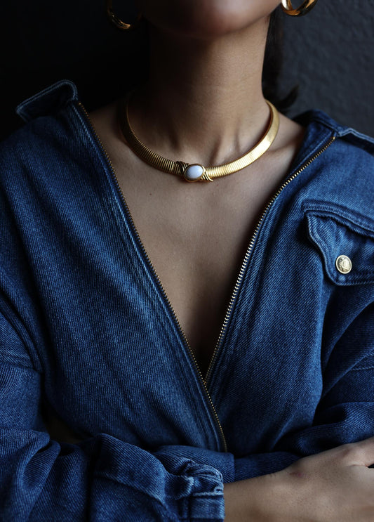 Monet Gold-Tone Necklace with White Enamel Accent|Vintage Baazaar 