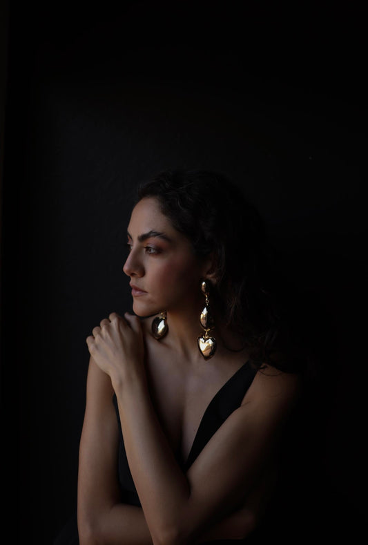 Golden Heart Statement Earrings|Vintage Baazaar 