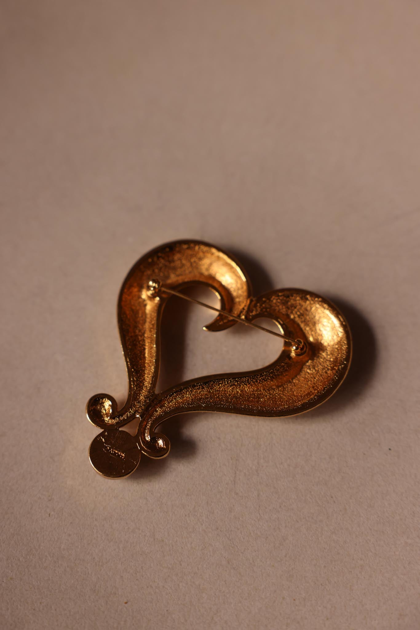 Heart Scroll Gold-Tone Brooch with Faux Pearl Accent