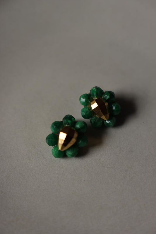 Emerald Bloom Clip-On Earrings|Vintage Baazaar 