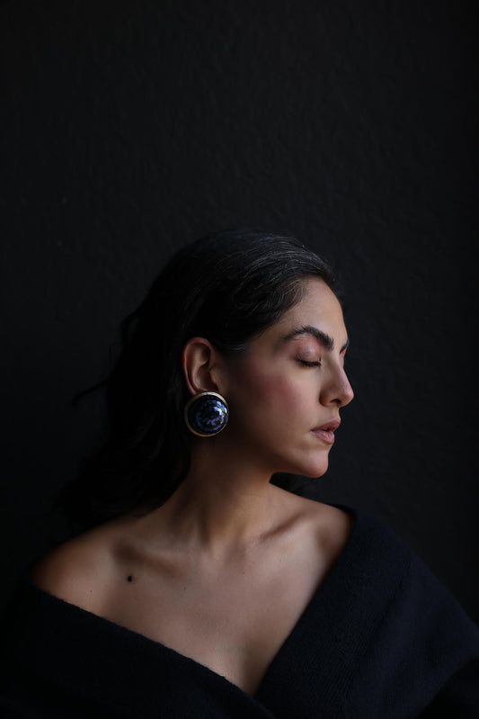 Navy Sequin Dome Clip-On Earrings