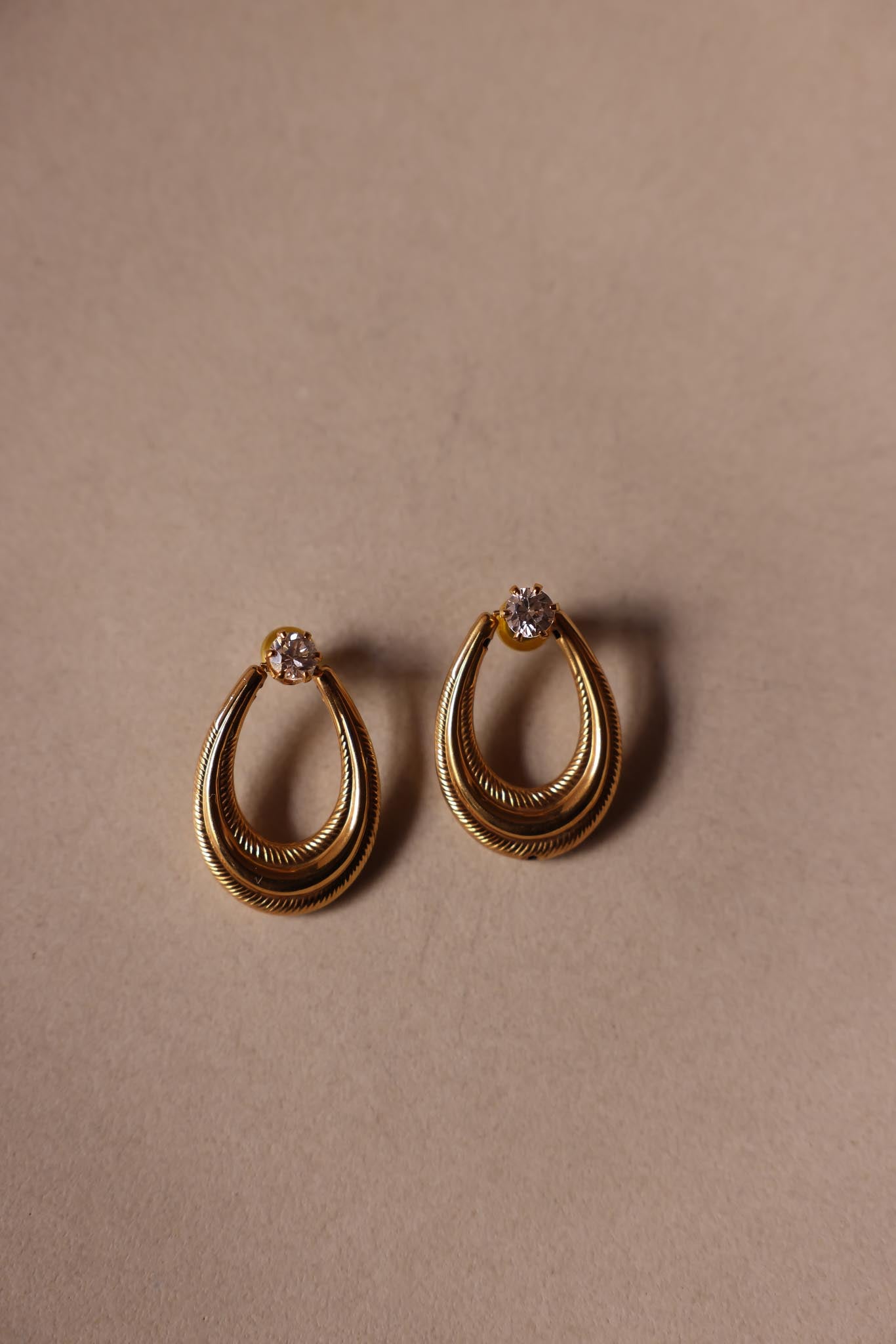 Gold-Tone Teardrop Earrings with Clear Rhinestones