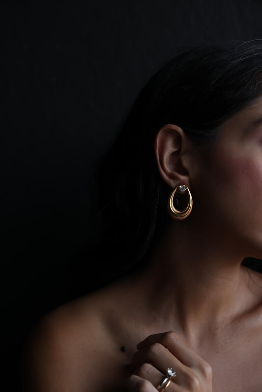 Gold-Tone Teardrop Earrings with Clear Rhinestones