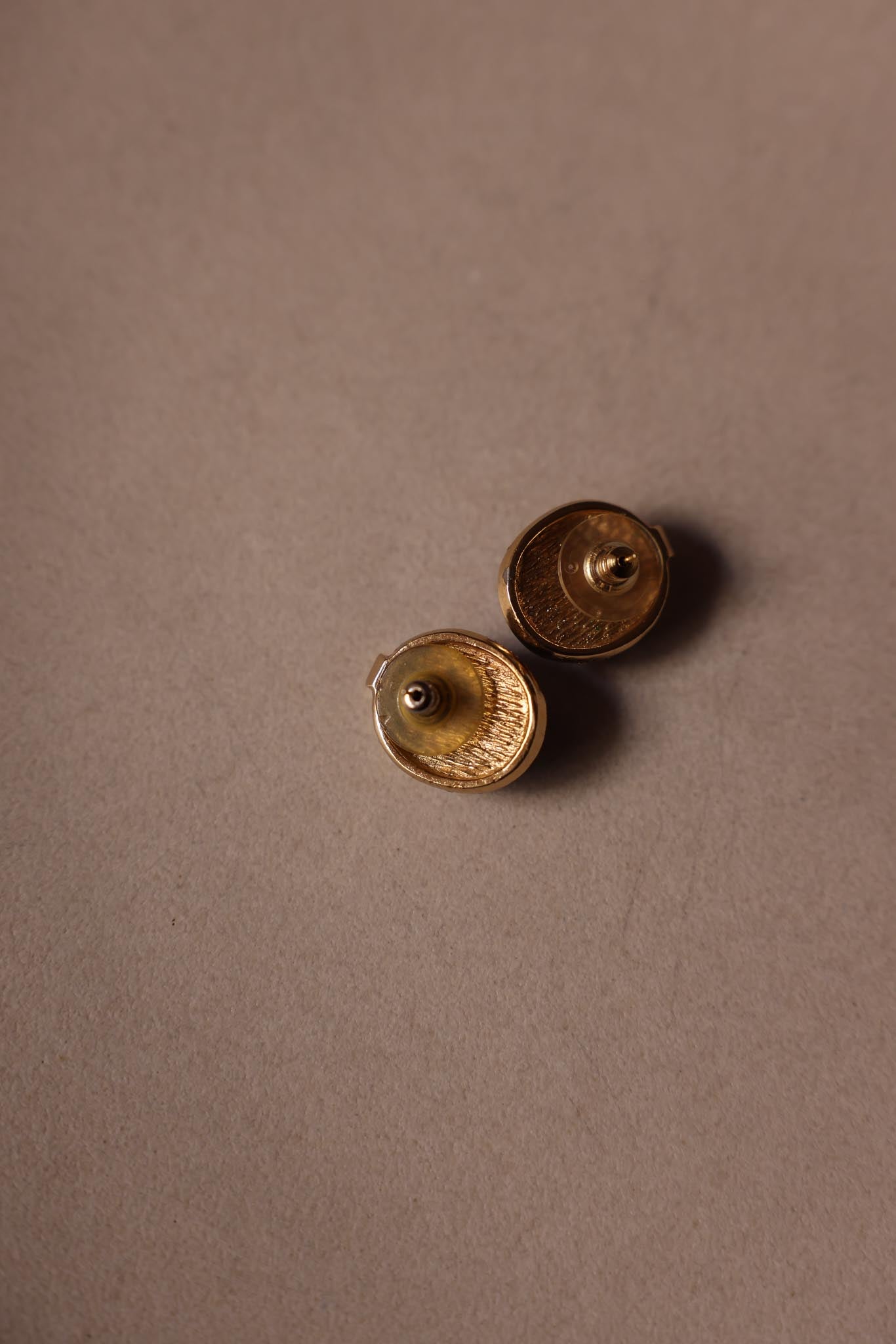 Gold-Tone Pierced Earrings with Blue Cabochons and Clear Rhinestones