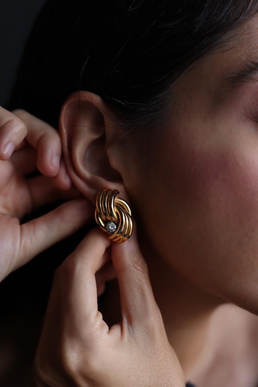 Twisted Gold Knot Earrings with Rhinestone Detail