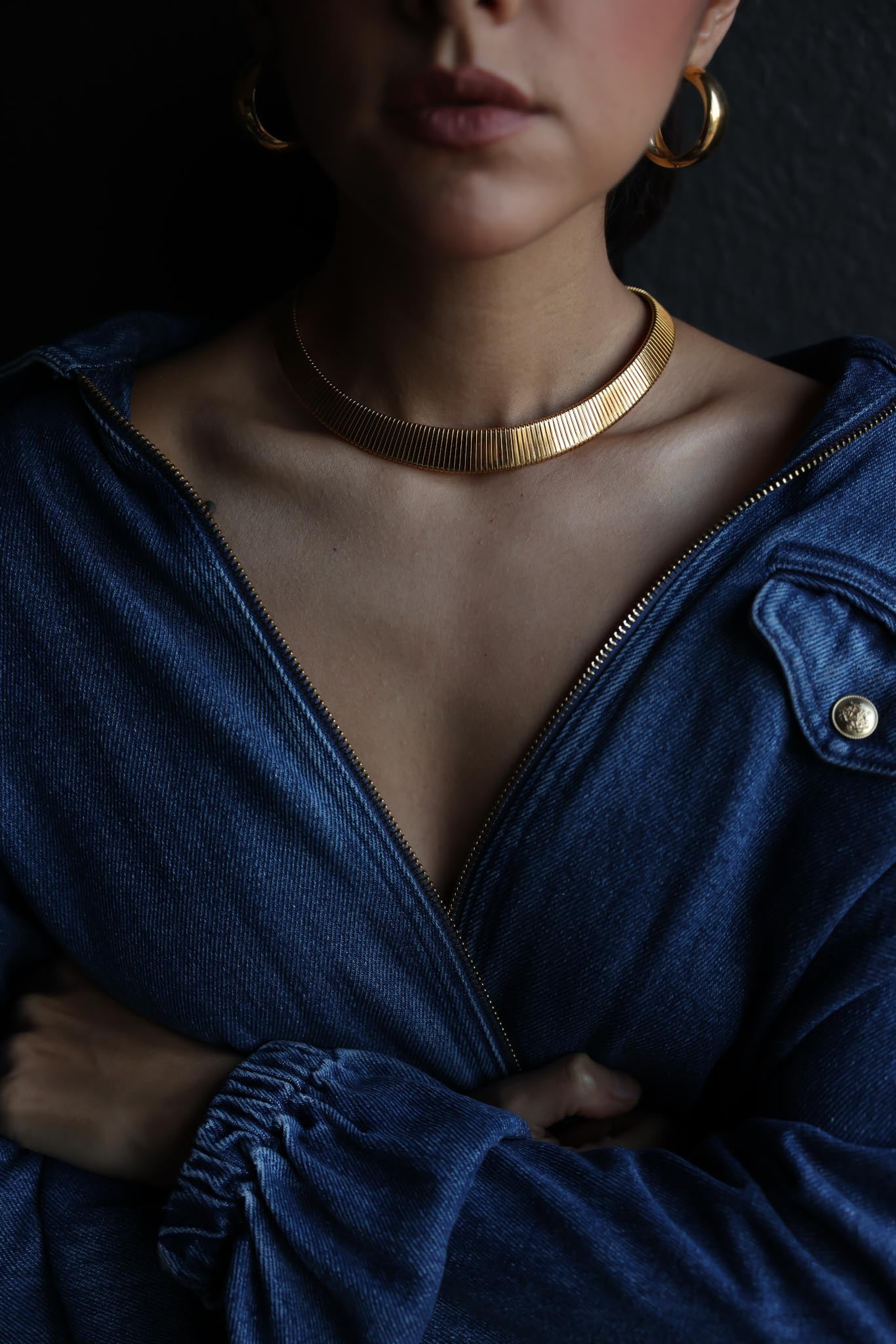 Gold-Tone Omega Chain Necklace|Vintage Baazaar 