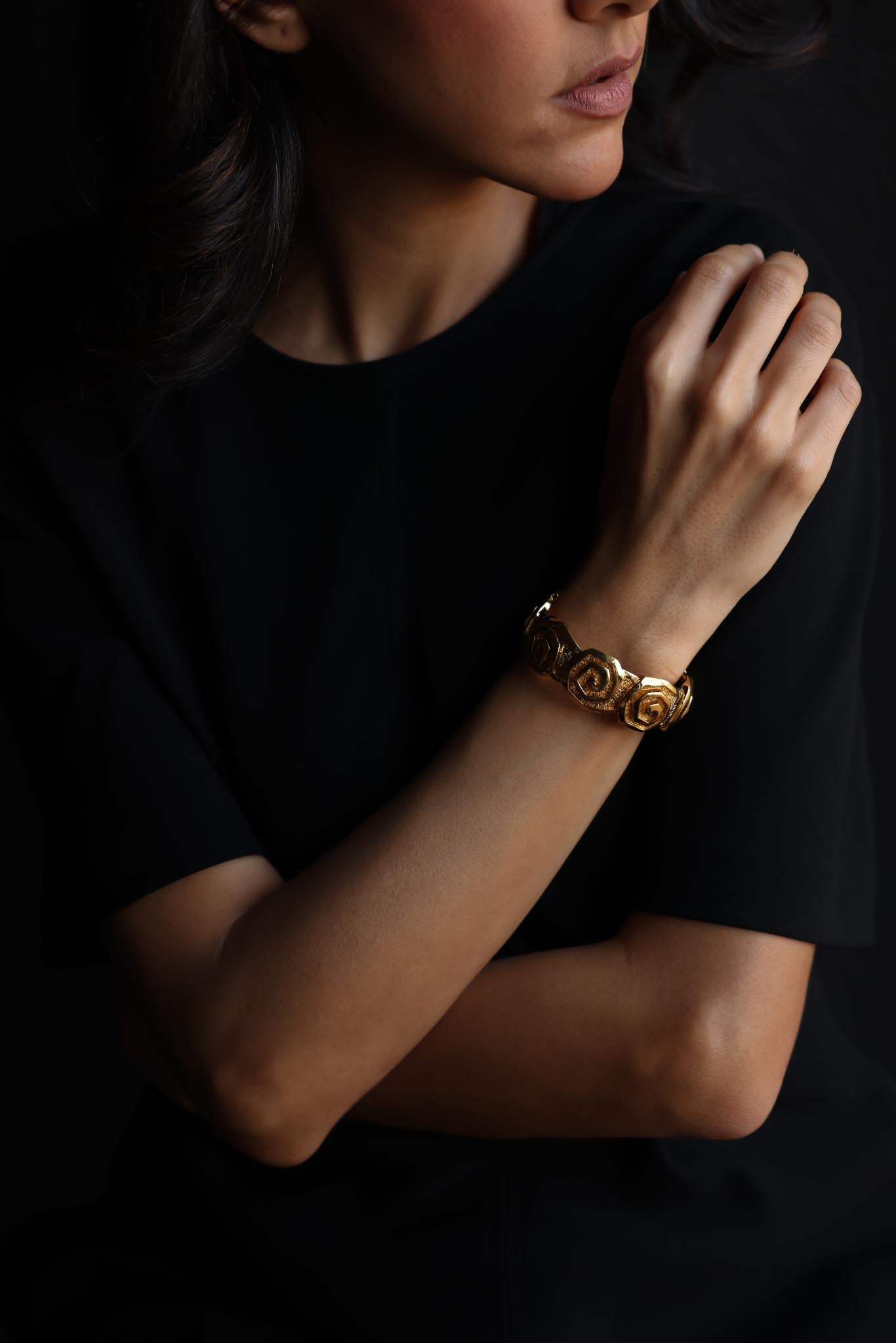 Trifari Gold-Plated Spiral Bracelet|Vintage Baazaar 