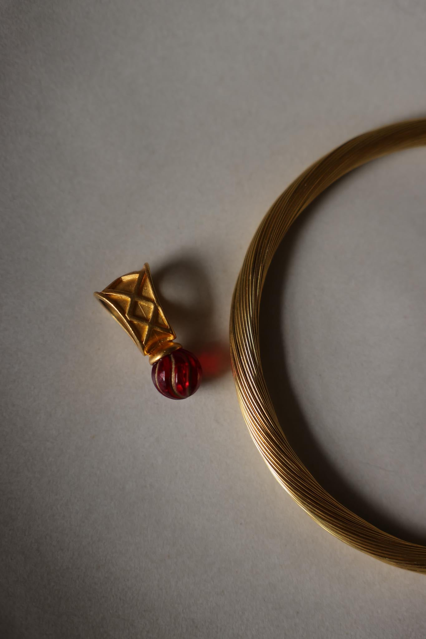 Gold Wire Necklace with AK Pendant|Vintage Baazaar 