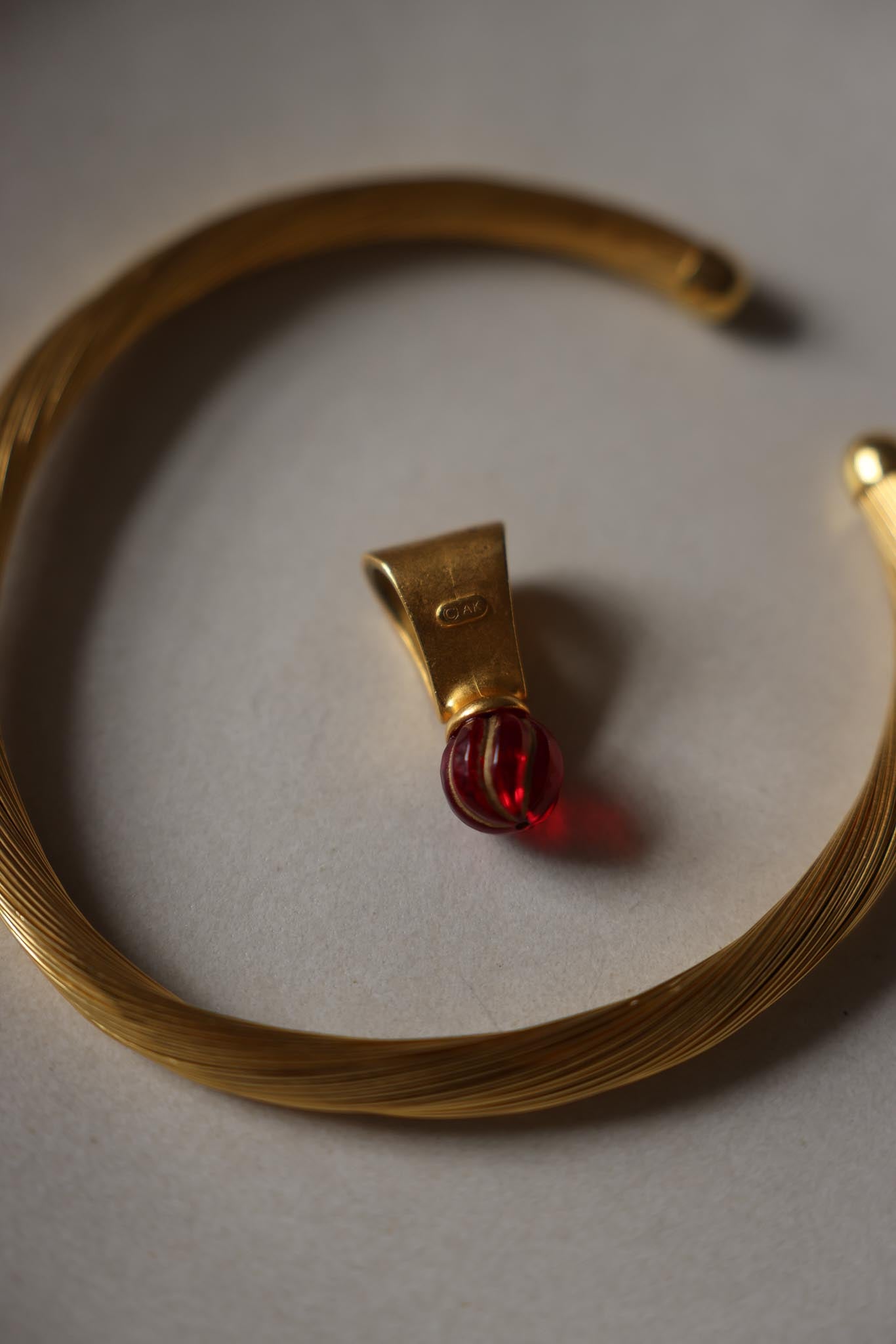 Gold Wire Necklace with AK Pendant|Vintage Baazaar 