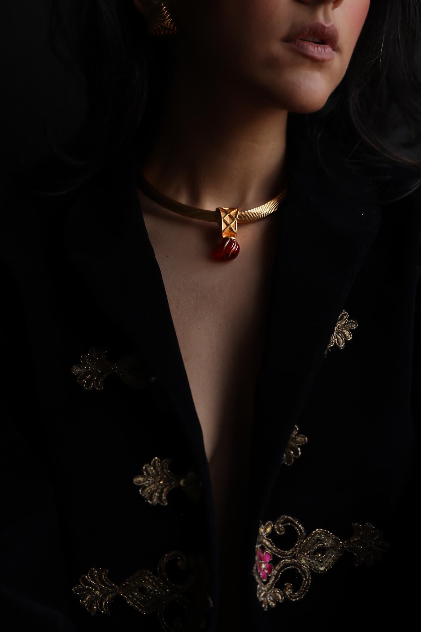 Gold Wire Necklace with AK Pendant|Vintage Baazaar 
