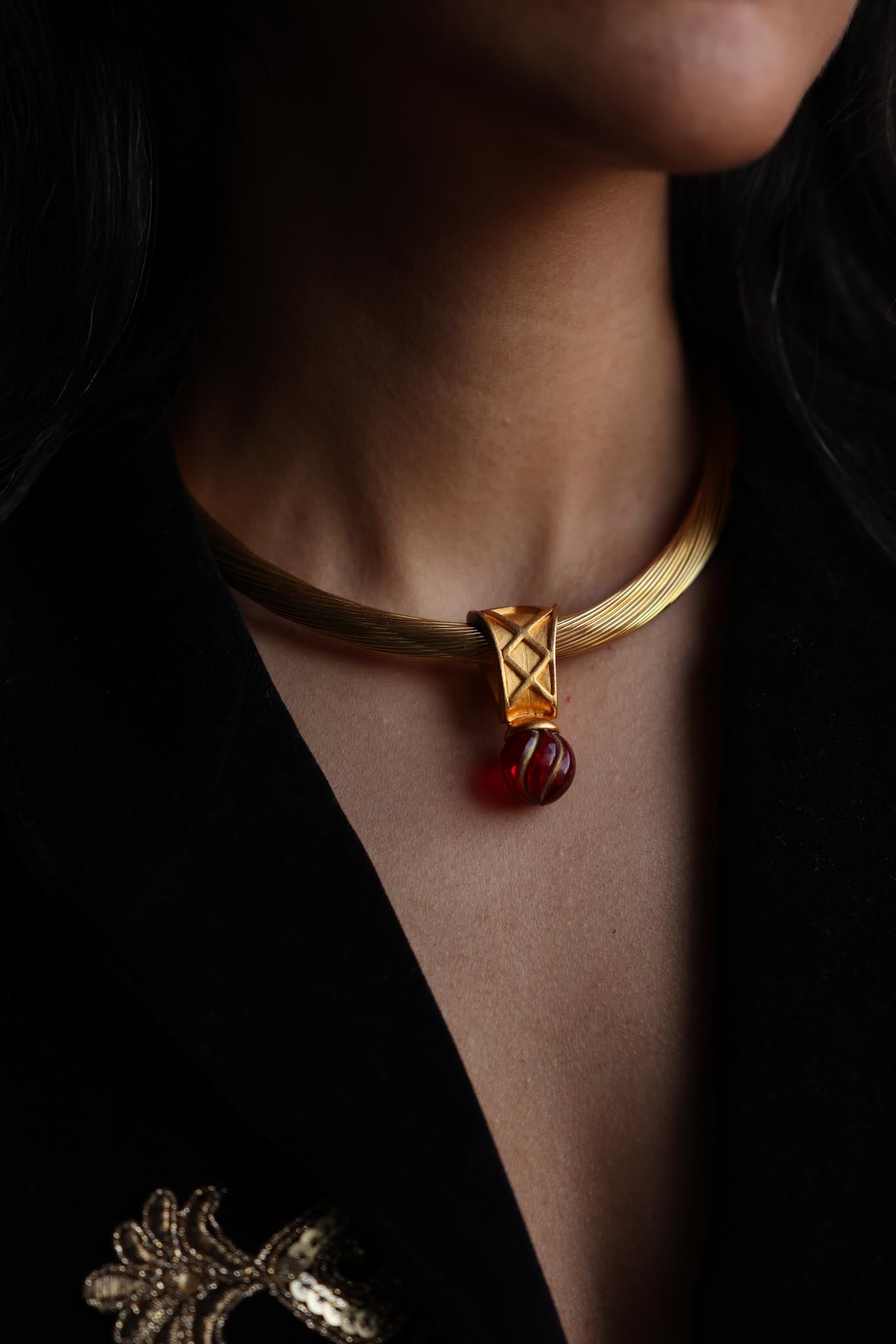 Gold Wire Necklace with AK Pendant|Vintage Baazaar 