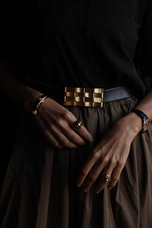 Black Belt with Chunky Gold Buckle|Vintage Baazaar 